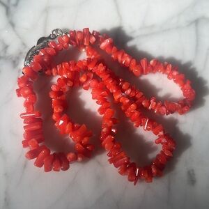 Real undyed red aka Coral Beads Necklace Japan